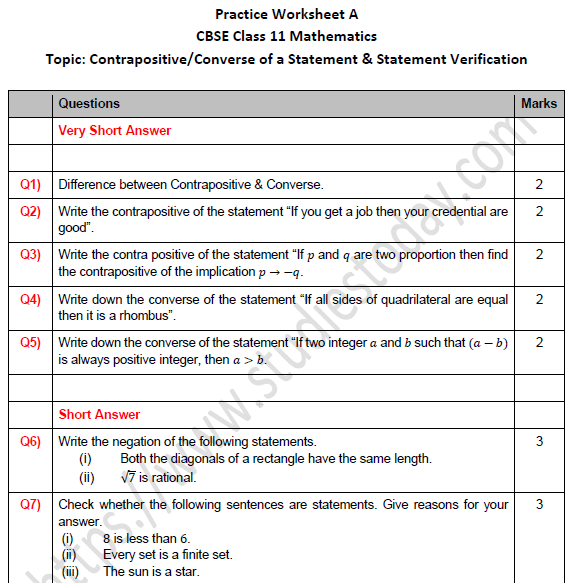 cbse-class-11-maths-contrapositive-and-converse-of-a-statement-worksheet-set-a